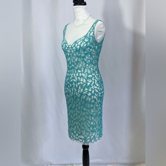 JOANNA MASTROIANNI Beaded Illusion-Neck Cocktail Dress size 2 - Picture 5 of 13